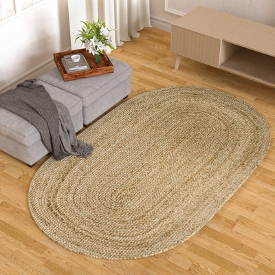 Maxax Natural Jute Oval Rugs, Hand Woven Jute Area Rug for Halloween Christmas Living Room Home Entryway Decor Rustic Farmhouse