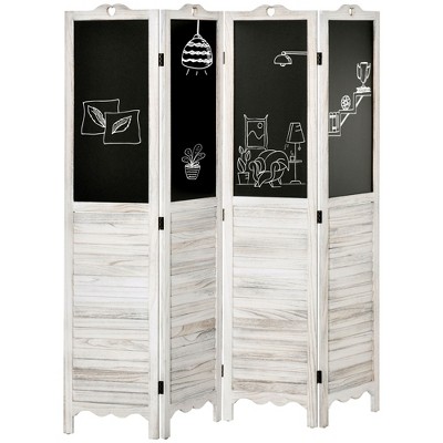 HOMCOM 4-Panel Folding Room Divider with Blackboard, 5.5 Ft Tall Freestanding Privacy Screen Panels for Bedroom or Office