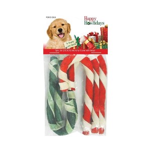 Pet Factory Munchy Christmas Candy Cane with Wrap Rawhide Dog Chew 5pk 6" - 1 of 3