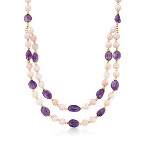 Ross-Simons Pink Opal and 85.00 ct. t.w. Amethyst Bead Necklace With 18kt Gold Over Sterling Size 18 - 1 of 4