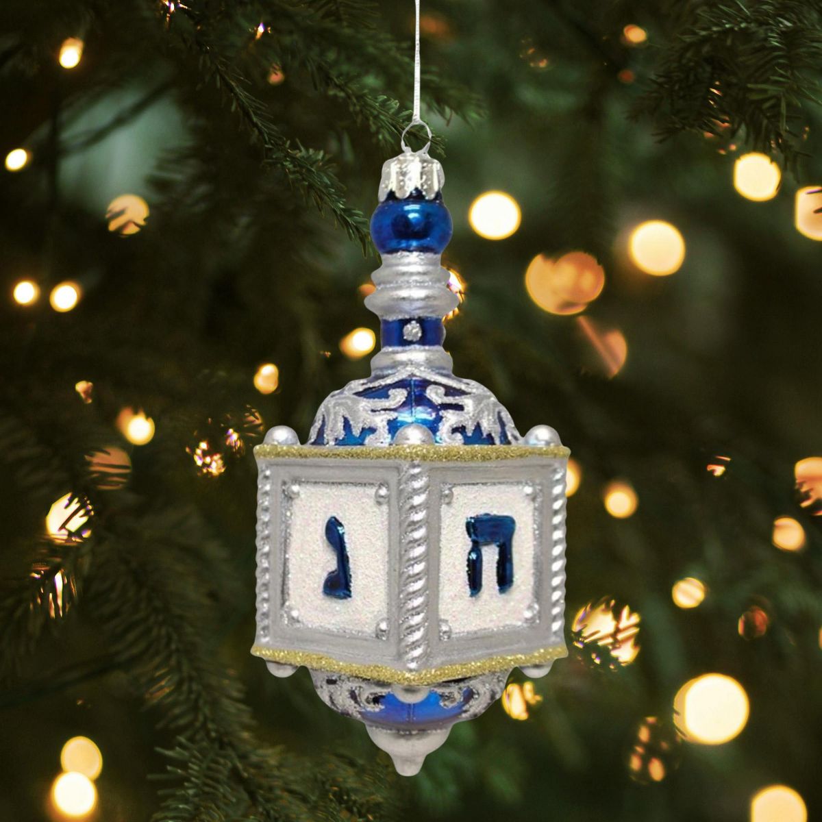 Kurt Adler Noble Gems Glass Ornament, Dreidel - thumbnail 3