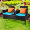 Tangkula Outdoor Rattan Furniture Wicker Patio Conversation Chair W/Cushions Turquoise - 2 of 4