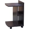 Kings Brand Furniture Farrell Snack Side End Table with Storage Shelves and Wheels, Chocolate - 2 of 4