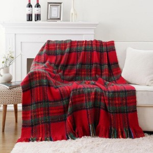 Christmas Plaid Throw For Couch Bed Mohair Tartan Plaid Soft Cashmere Checkered Pattern Christmas Throw For Home Decor - 1 of 4