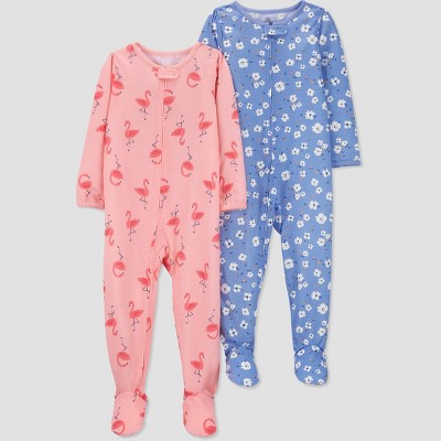 Baby Girls' 2pk Flamingos/Floral Print Footed Pajama - Just One You® made by carter's Blue/Pink 12M
