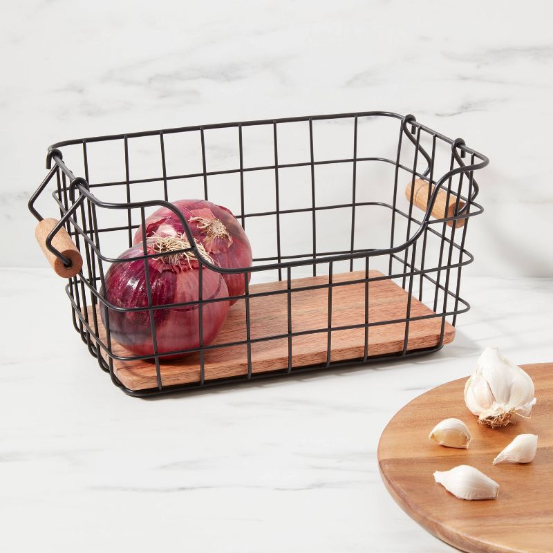 Iron and Mangowood Wire Fruit Basket with Handles Black - Threshold&#8482;, 3 of 5