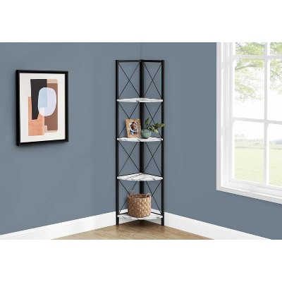 Black Metal and White Marble Corner 4-Tier Bookcase