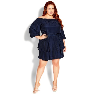 Women's Plus Size Cute Frills Dress - navy | CITY CHIC