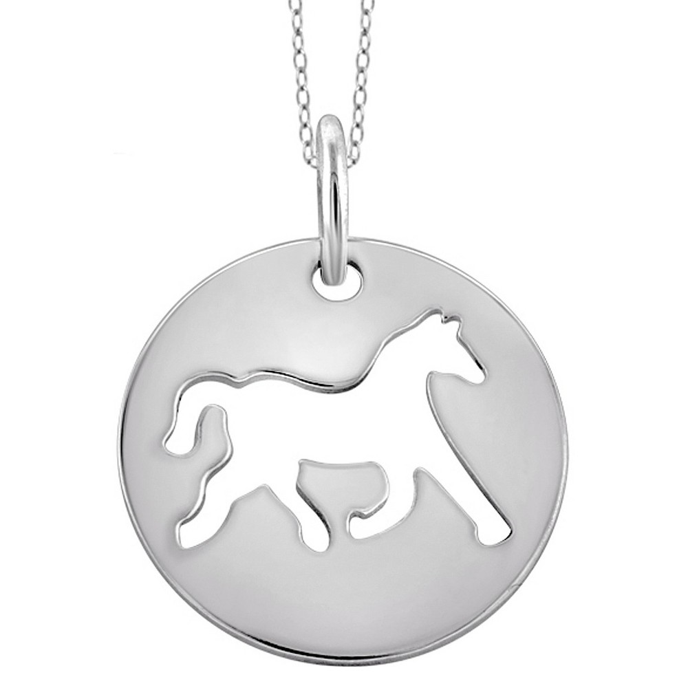 Photos - Pendant / Choker Necklace Women's Sterling Silver Plain Cutout Horse Pendant - White (18")