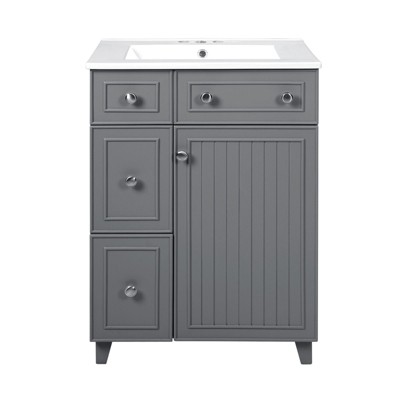 INFURNIC Vanity Tables, Elegant Compact Bathroom Vanity with Ample Storage for Small Spaces and Easy Maintenance, Gray, 18.3"*24"*34.3"
