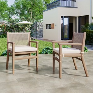 Christopher Knight Home Wecker Outdoor Rope Weave Acacia Wood Dining Chairs ( Set of 2), Beige/ Light Brown - 1 of 4