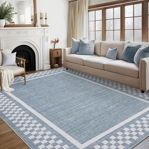 Washable Area Rug Living Room Rugs Modern Bordered Soft Throw Carpet Low Pile Non Slip Checkered Bedroom Rug Geometric Carpet for Nursery - 1 of 4