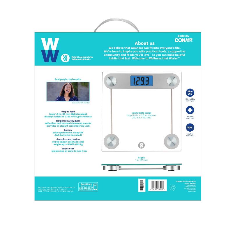 Digital Glass Scale with LCD Display and Backlight Clear - Weight Watchers, 4 of 11