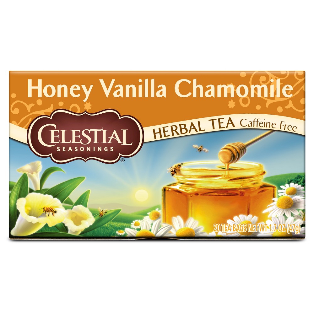 CELESTIAL SEASONINGS, CAFFEINE FREE HERBAL TEA, HONEY VANILLA CHAMOMILE