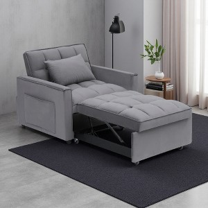 Single Recliner Velvet 3-in-1 Convertible Sofa with Adjustable Back - 1 of 4