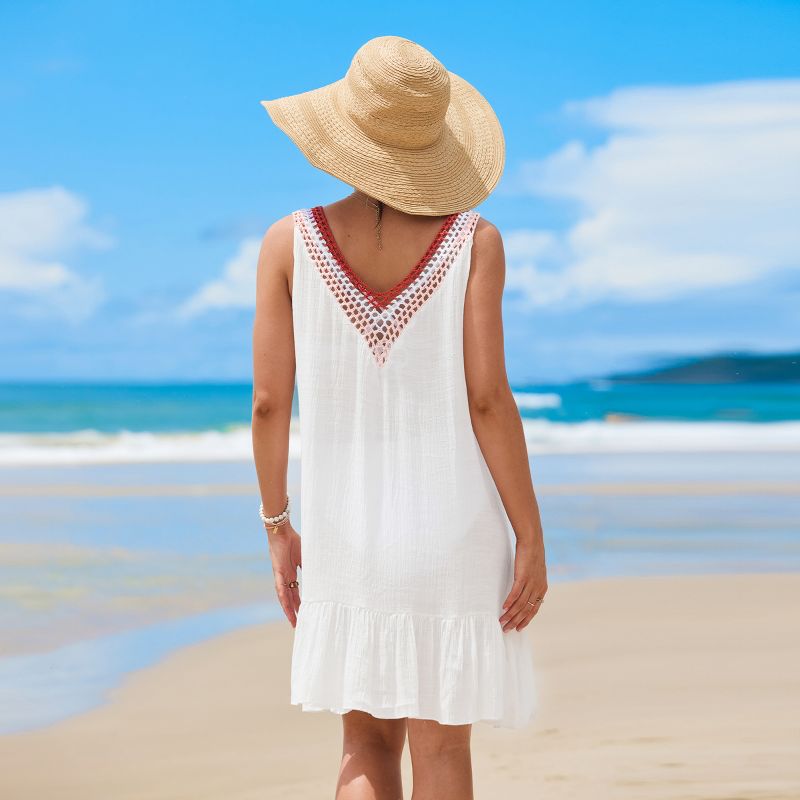 Women's White & Crochet V-Neck Mini Cover-Up Dress - Cupshe, 4 of 6