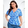 YESFASHION Women Plus Size Blouse V Neck Drawstring Top Floral Short Sleeve Shirt - 3 of 4