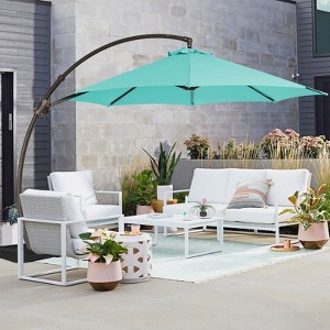 HYLEORY Outdoor Curvy Cantilever Umbrella with Sand Bag Base, Size: 132"/144" - 1 of 4