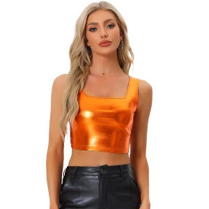 INSPIRE CHIC Women's U Neck Sleeveless Party Clubwear Shiny Metallic Crop Tank Tops - 1 of 4