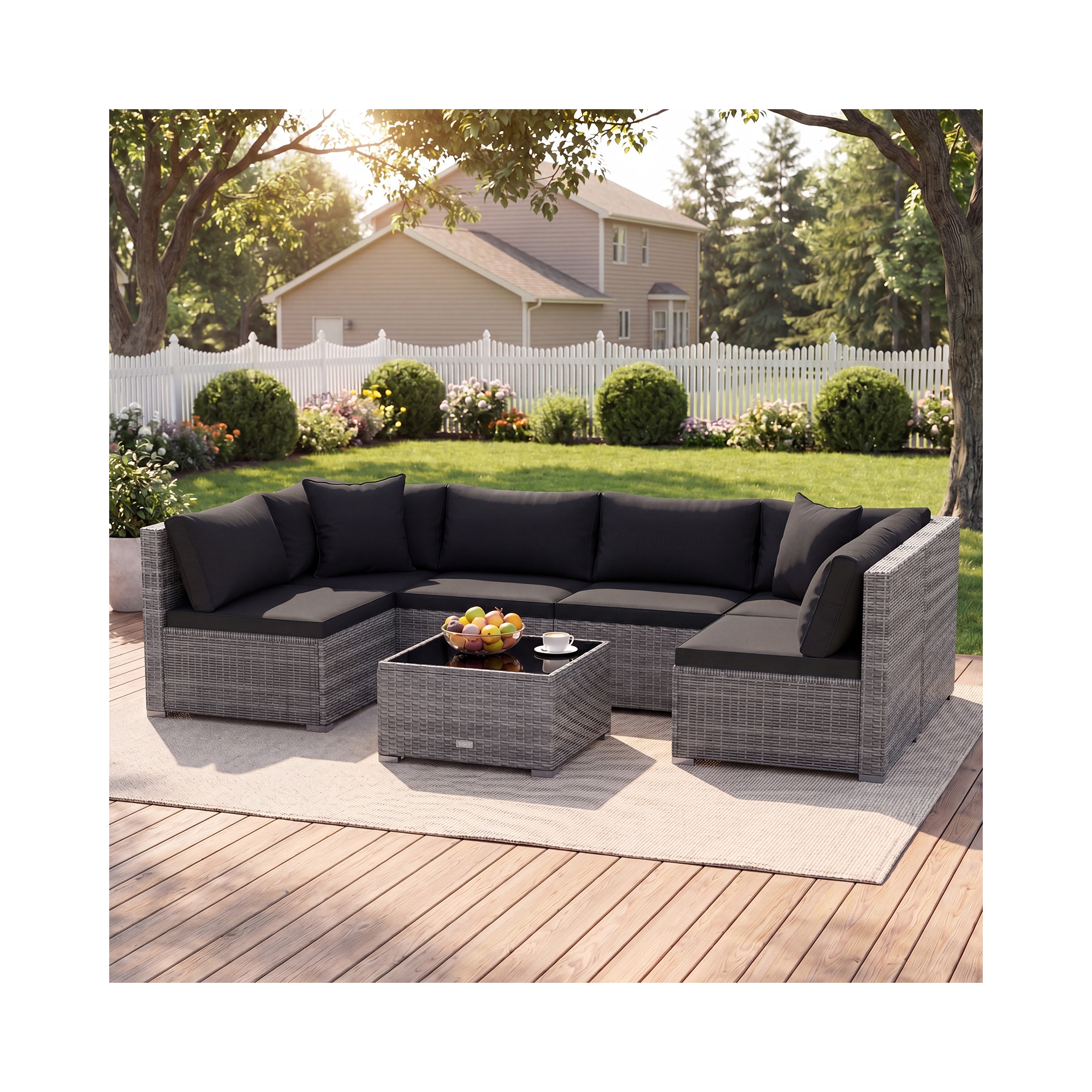 Costway 7PCS Patio Rattan Furniture Set Sectional Sofa Cushioned Garden Black