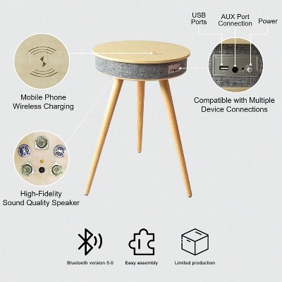 18'' Smart Wood Patio End Table Sofa Coffee Table With Speaker Night Light With Wireless Charging