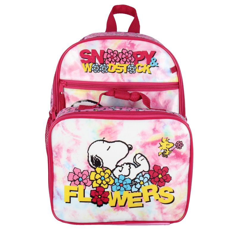 Peanuts Snoopy Woodstock Flower Character 3 PC Backpack Lunchbox Pencil Pouch Pink, 2 of 7