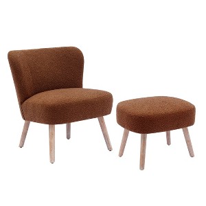 WestinTrends 25.5" Wide Upholstered Boucle Accent Chair with Ottoman Foot Stool Set - 1 of 4