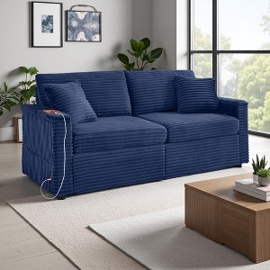 Convertible Corduroy Sectional Sofa with Double Storage Ottoman & USB - 1 of 2