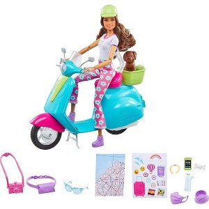 Barbie Fashionistas Travel Doll & Scooter Playset with Pet Puppy and Accessories - 1 of 4
