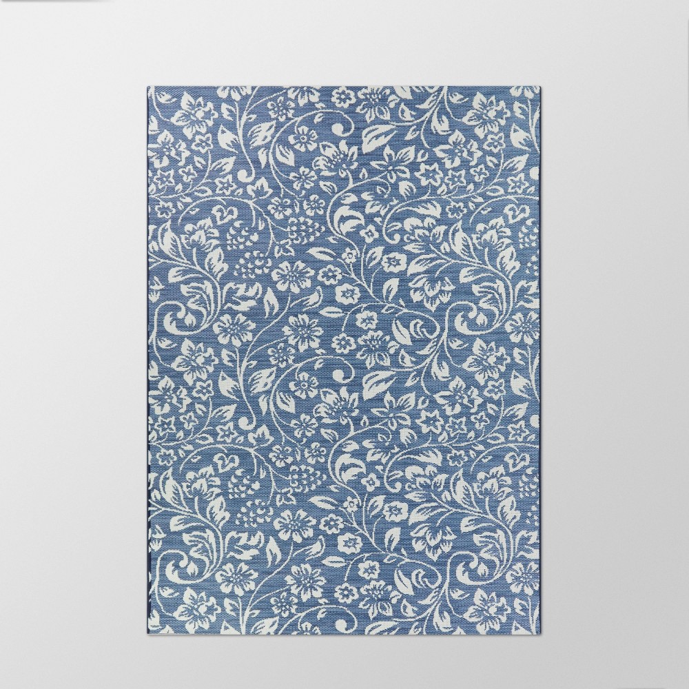  x 12' Floral Outdoor Rug Blue