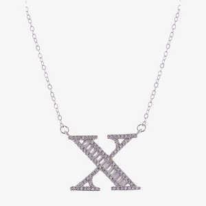 Anna-Kaci Silver Tone Initial Letter Pendant Necklace with Crystal Rhinestone Accents - 1 of 4