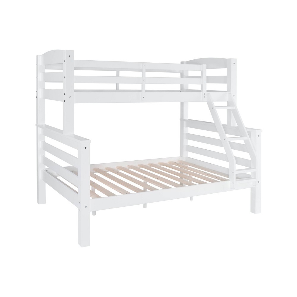 Photos - Bed Frame Twin Over Full Avery Modern White Solid Wood Built In Ladder Kids' Bunk Be
