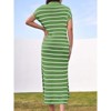 Clearlove Womens V Neck Striped Ribbed Knit Dresses Short Sleeve Slit Stretch Loose Maxi Summer Dress - 3 of 4
