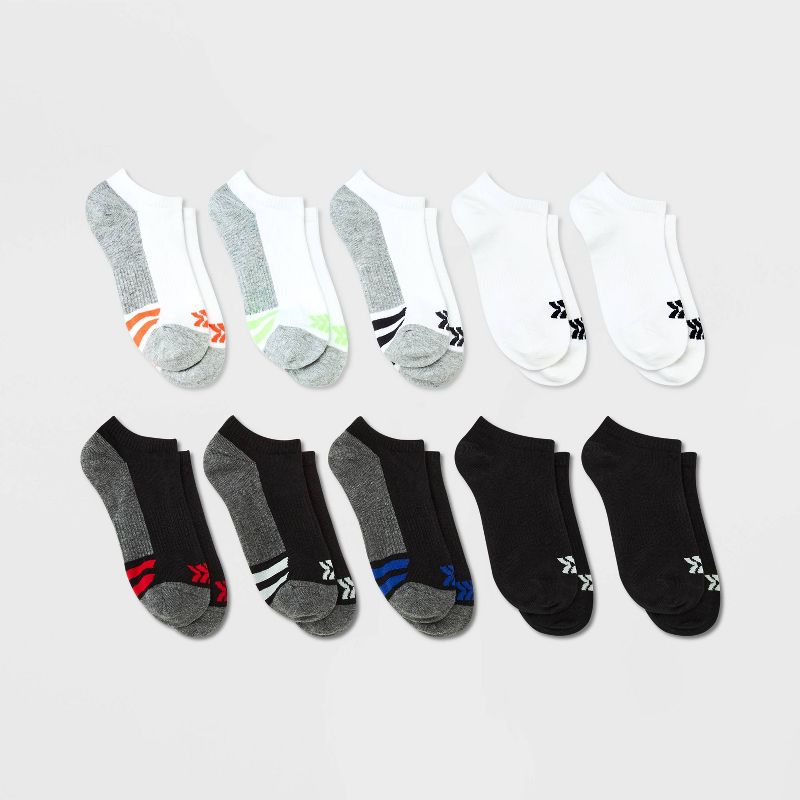 Kids' 10pk No Show Athletic Socks - All In Motion™ White/Black, 1 of 4