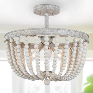 LNC Bohemian 3-Lights16-in Distressed White Bohemian LED Semi mount Lights - 1 of 4
