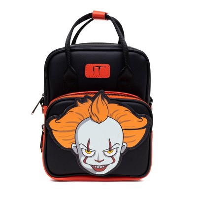 Horror Movies Vegan Leather Crossbody Backpack for Men and Women with Adjustable Strap, It Pennywise Smiling Face Applique
