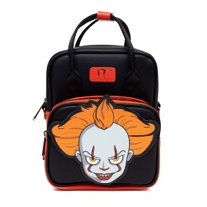 Horror Movies Vegan Leather Crossbody Backpack for Men and Women with Adjustable Strap, It Pennywise Smiling Face Applique - 1 of 4