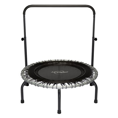JumpSport 350i 39" Fitness Trampoline and Handle Bar Bundle, 30 Adjustable Bungees, Stable No-Tip Arched Legs, and 60 Day Streaming Trial