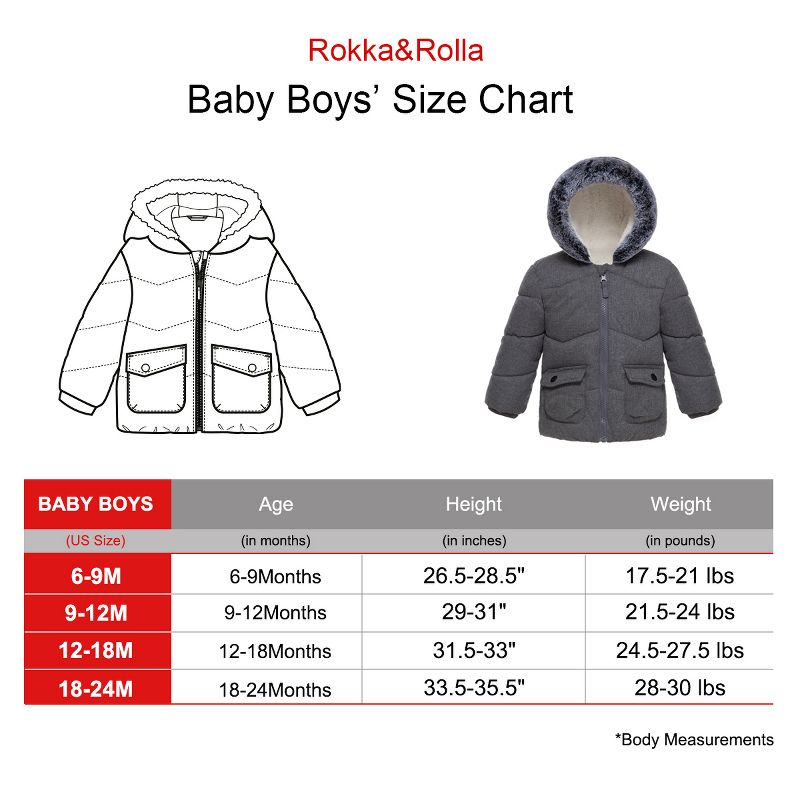 Rokka&Rolla Infant Toddler Boys' Puffer Coat Baby Hooded Winter Jacket, 3 of 12