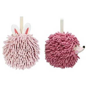 REGALWOVEN Fuzzy Cute Cartoon Decorative Hand Drying Hanging Ball Hand Towels 7" x 7" 2 Pcs - 1 of 4