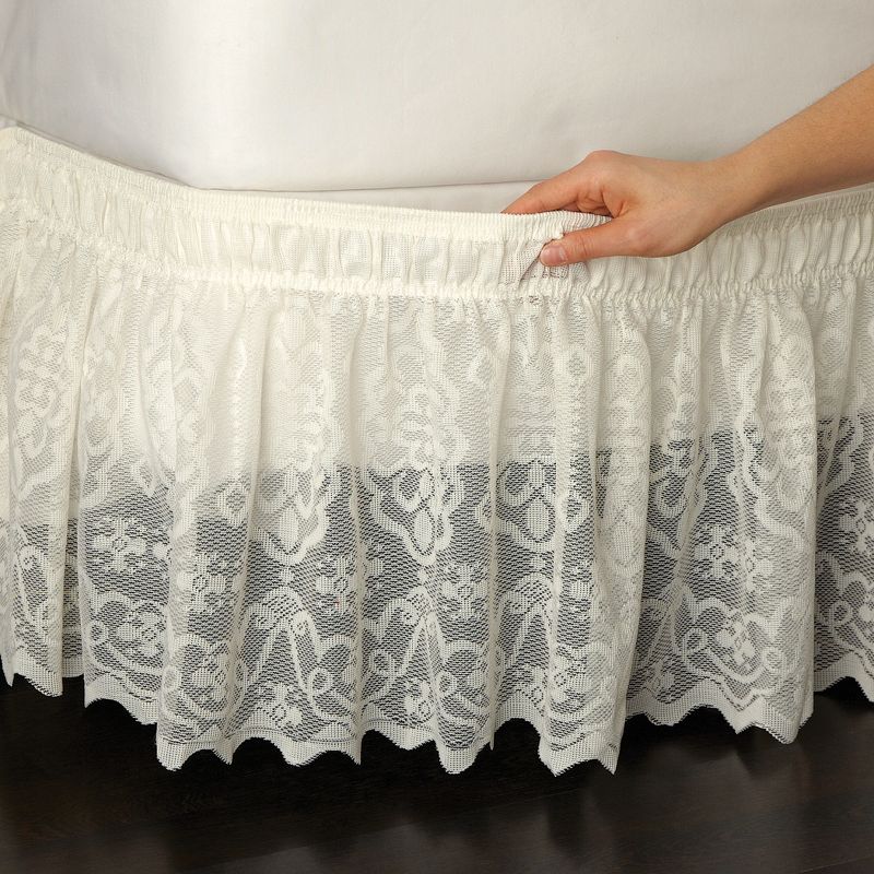 Collections Etc Lace Trimmed Bed Wrap Ruffle Bed Skirt 78 X 80 X 15 Ivory, 2 of 3