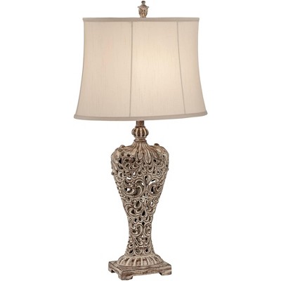 Elle Antique Gold Scroll 33" Table Lamp with Off-White Shade