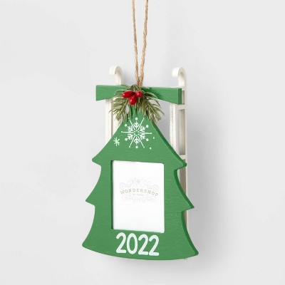 Wood Tree Sled Photo Frame Christmas Tree Ornament - Wondershop™