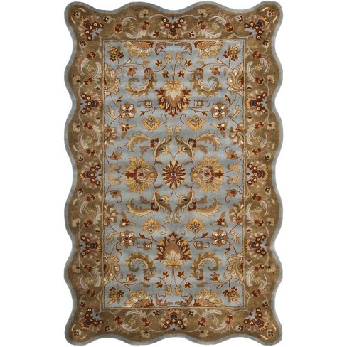Hand-Tufted Fire Resistant Scalloped Wool McLean Hearth Rug - Brown/Gold