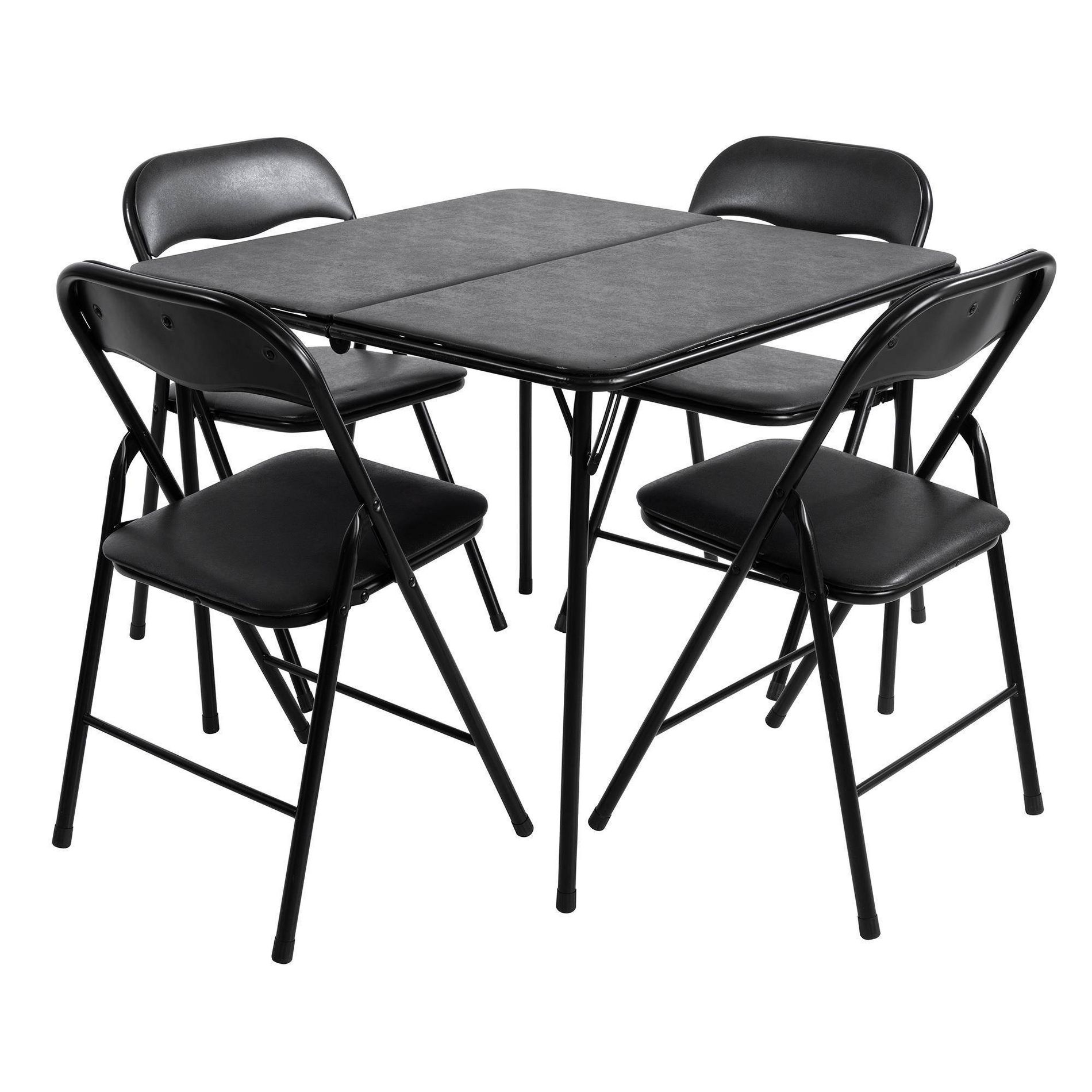 Peakform 5pc Folding Table Set Black: Vinyl Padded, Space-Saving Storage, No Tools Assembly