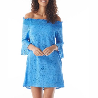 Beach House Style Solid Kelsea Smocked Off the Shoulder Dress