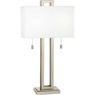 Possini Euro Design Modern Table Lamp with Table Top Dimmer Brushed Nickel Metal White Fabric Rectangular for Living Room Bedroom