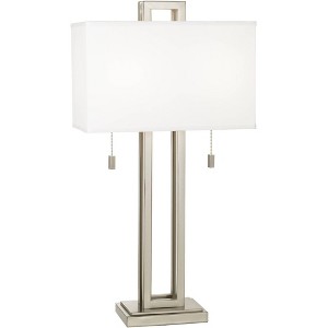 Possini Euro Design Modern Table Lamp 30" Tall with Dimmer Brushed Nickel Metal White Rectangular Shade for Bedroom Living Room House Home Bedside - 1 of 4