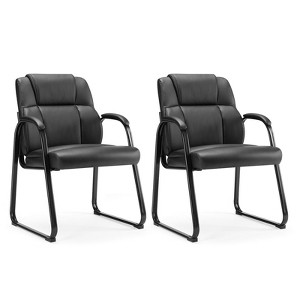JIONJOY Big and Tall Office Guest Chair Leather Executive Waiting Room Chairs Set of 2 | Black - 1 of 2