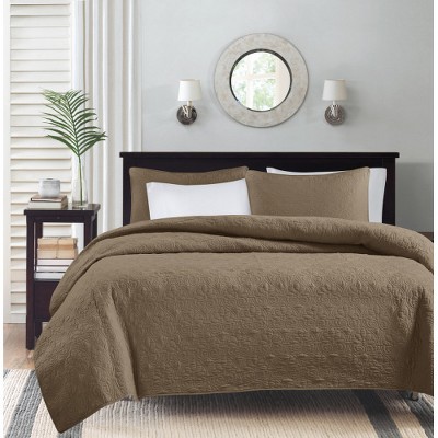 Mocha King Reversible Microfiber Coverlet Set